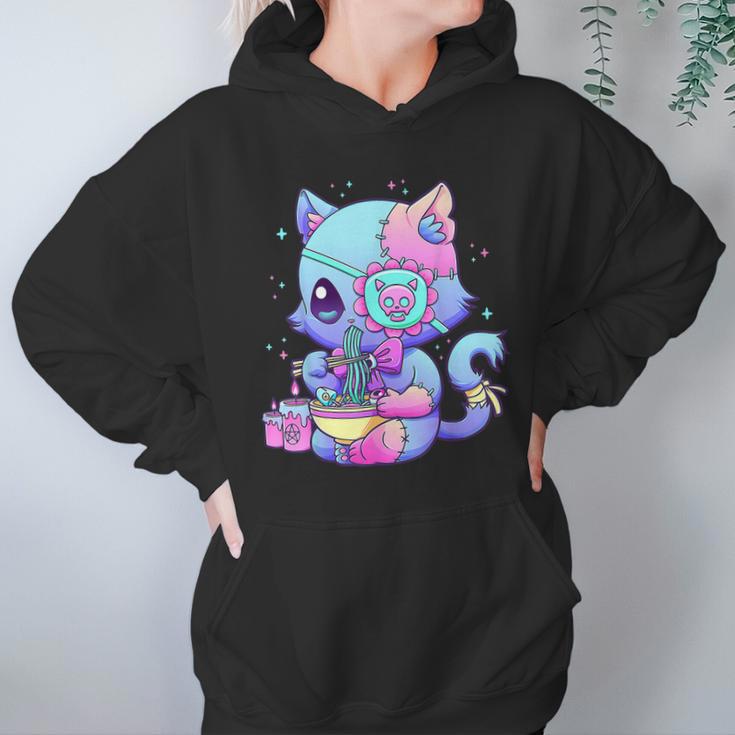 Kawaii Creepy Cat Eating Ramen Noodles Pastel Goth Aesthetic Men Women T-Shirt Graphic Print Casual Unisex Tee Women Hoodie Gifts for Her