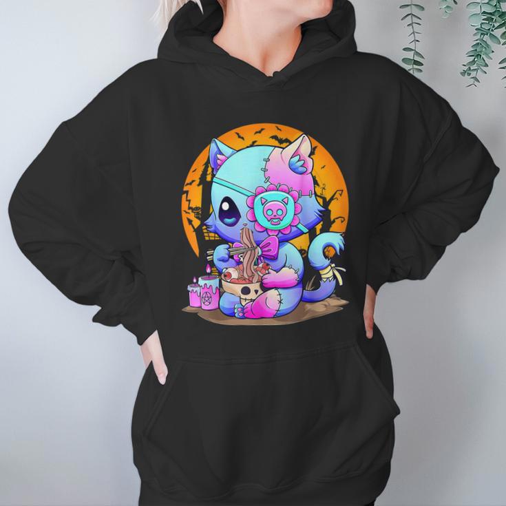 Kawaii Creepy Cat Eating Ramen Noodles Pastel Goth Halloween Men Women T-Shirt Graphic Print Casual Unisex Tee Women Hoodie Gifts for Her