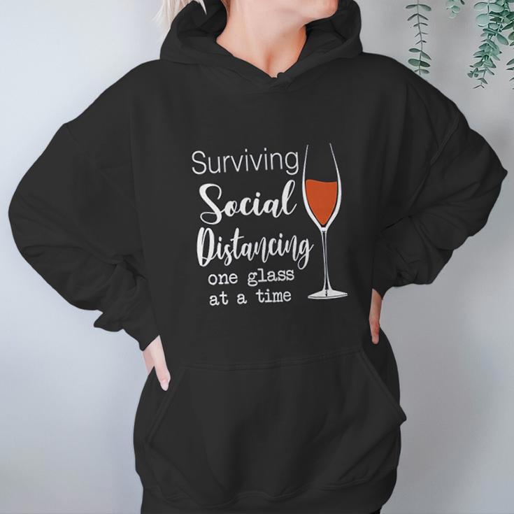 Lucoin Wine Surviving Social Distancing One Glass At A Time Women Hoodie Gifts for Her