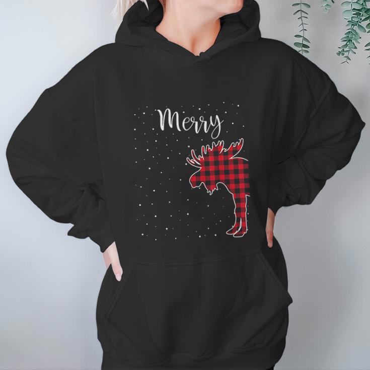 Merry Christmas Red Plaid Buffalo Moose Couples Matching Women Hoodie Gifts for Her