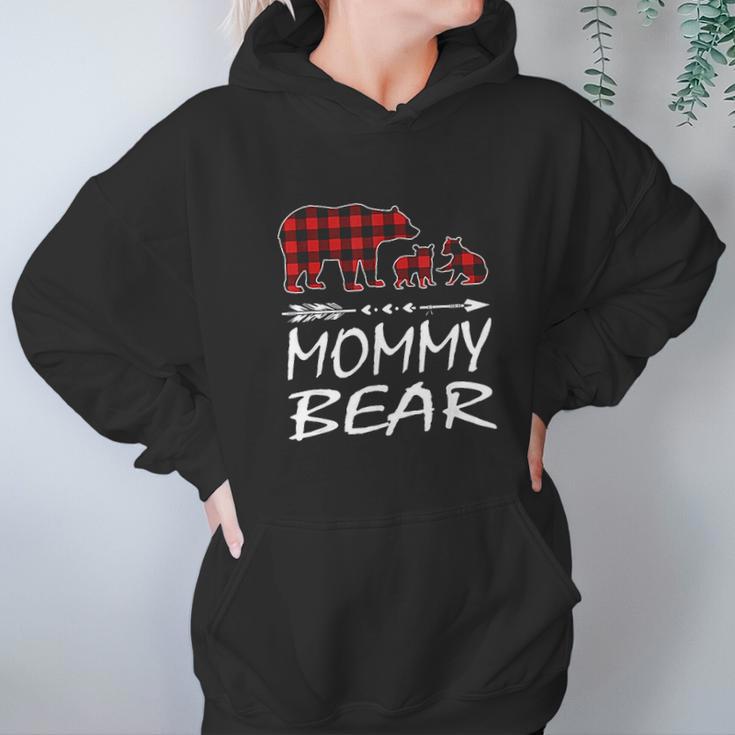 Mommy Bear Two Cubs Red Plaid Christmas Pajama Women Hoodie Gifts for Her