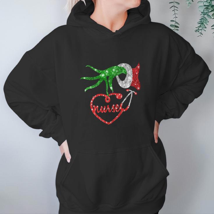 Nurse Grinch Hand Holding Stethoscope Christmas Women Hoodie Gifts for Her