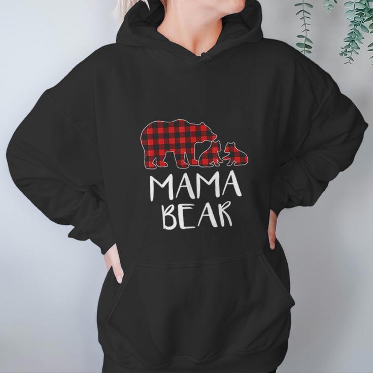 Red Plaid Mama Bear Two Cubs Matching Buffalo Pajama Xmas Women Hoodie Gifts for Her