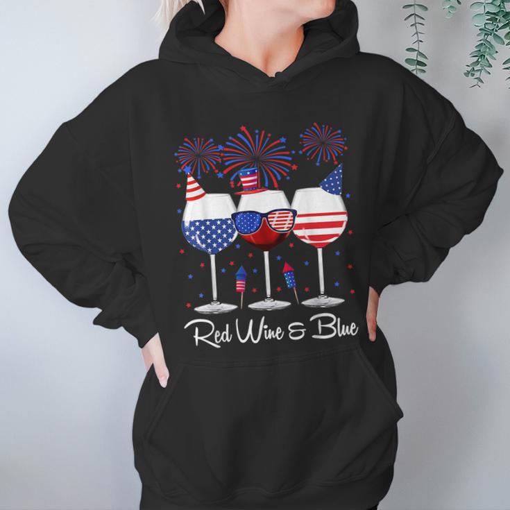 Red Wine & Blue 4Th Of July Wine Red White Blue Wine Glasses V9 Women Hoodie Gifts for Her