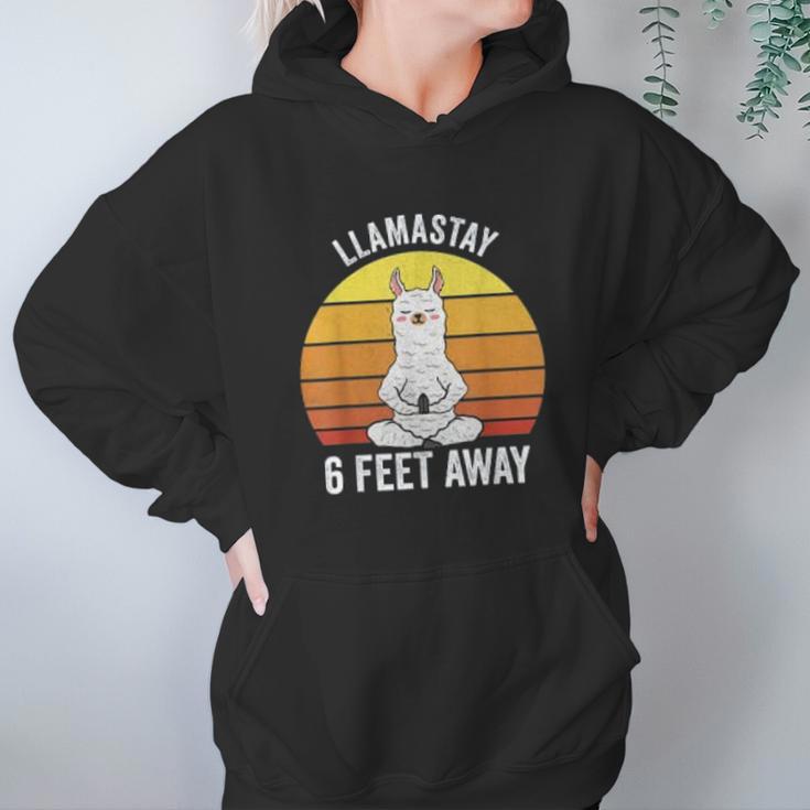 Retro Llamastay 6 Feet Away Llama Social Distancing Women Hoodie Gifts for Her