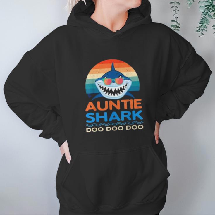 Retro Vintage Auntie Shark Baby Shark Women Hoodie Gifts for Her