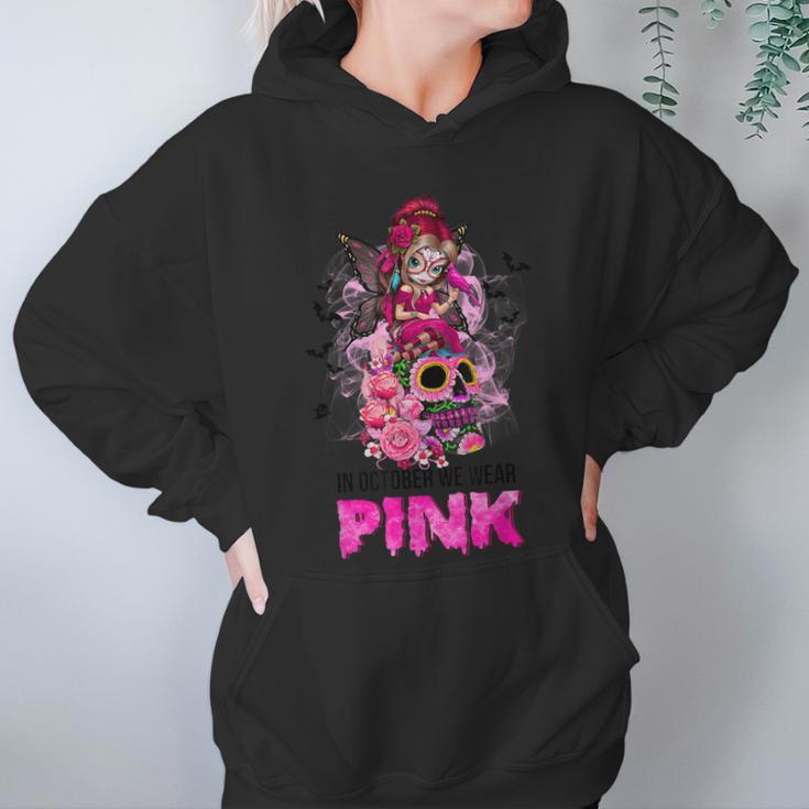 Sugar Skull Fight Breast Cancer Awareness Like A Girl Ribbon Men Women T-Shirt Graphic Print Casual Unisex Tee Women Hoodie Gifts for Her