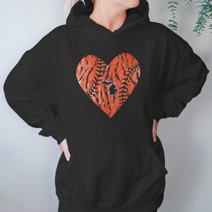 Womens Vintage Detroit Baseball Heart With Tiger Stripes Women Hoodie Gifts for Her