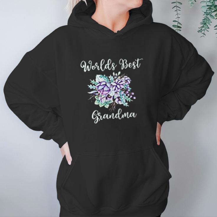 Worlds Best Grandma Gifts Purple Aqua Flower Women Hoodie Gifts for Her