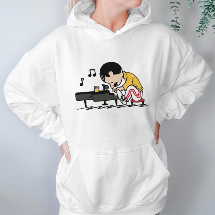 Freddie Mercury Peanuts Playing Piano And Dinking Wine Shirt Women Hoodie Gifts for Her