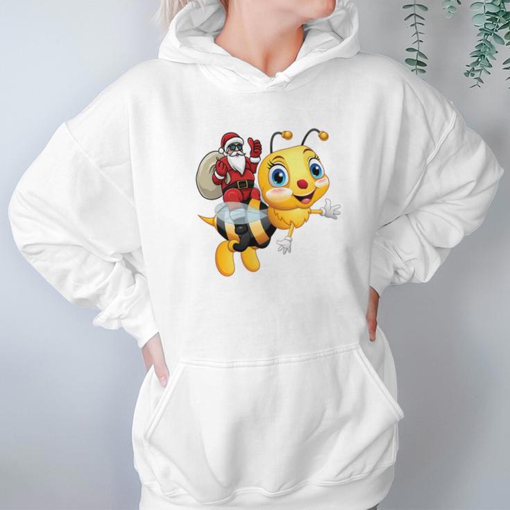 Funny Bee Christmas Santa Riding On Honey Bee Women Hoodie Gifts for Her