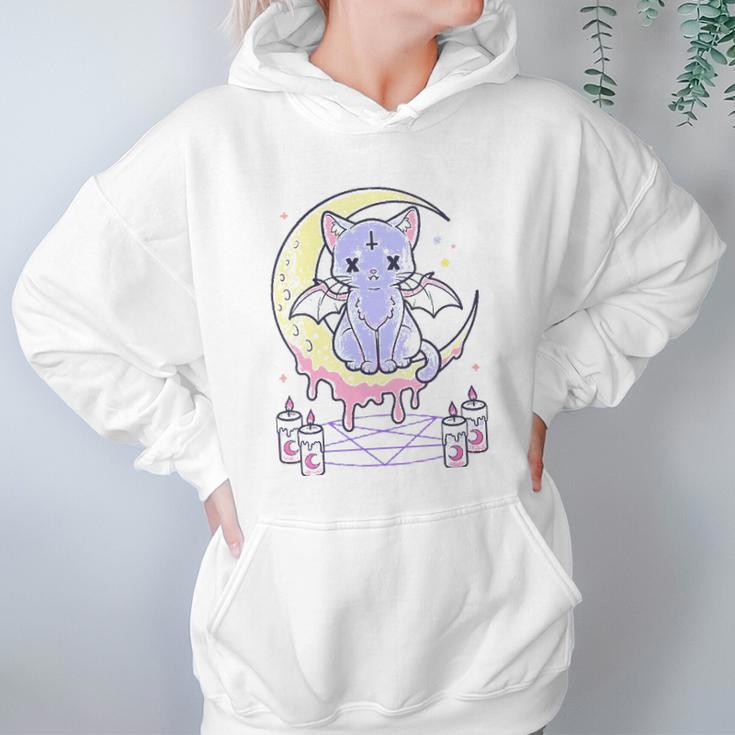 Womens Kawaii Pastel Goth Cute Creepy Black Cat V-Neck Women Hoodie Gifts for Her