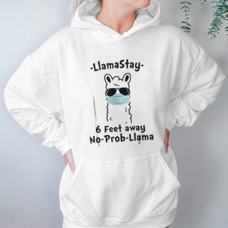 Llamastay 6 Feet Away No Probllama Social Distancing Women Hoodie Gifts for Her