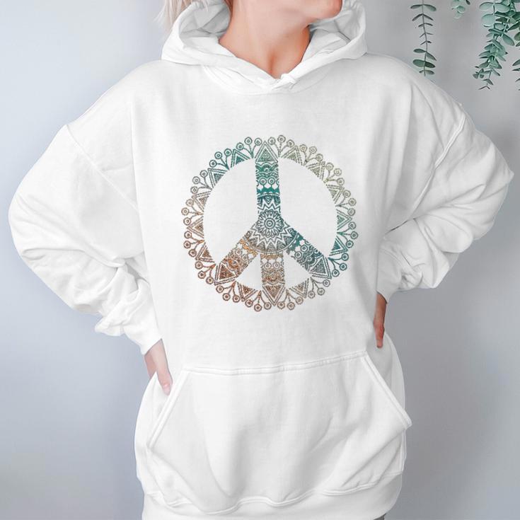 Neutral Boho Yoga Ornate Mandala Peace Sign Hippie Women Hoodie Gifts for Her