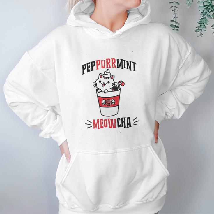 Peppurrmint Meowcha Funny Christmas Cat Peppermint Mocha Coffee Women Hoodie Gifts for Her