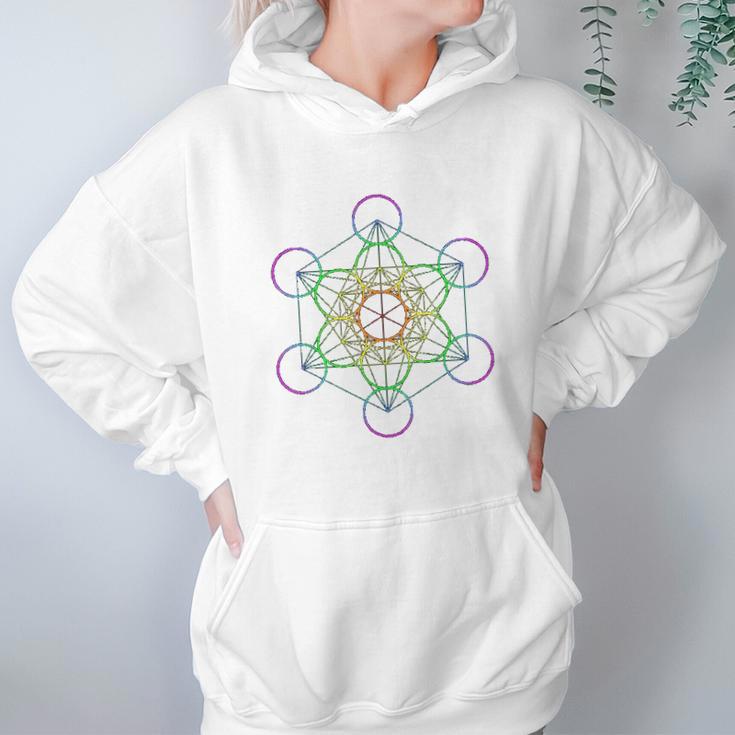 Rainbow Metatrons Cube Sacred Geometry Women Hoodie Gifts for Her