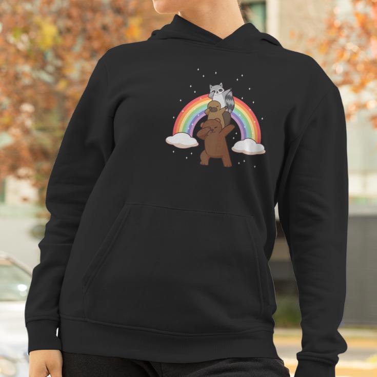 Dabbing Grizzly Bear Platypus Raccoon Rainbow Funny Women Hoodie Gifts for Women