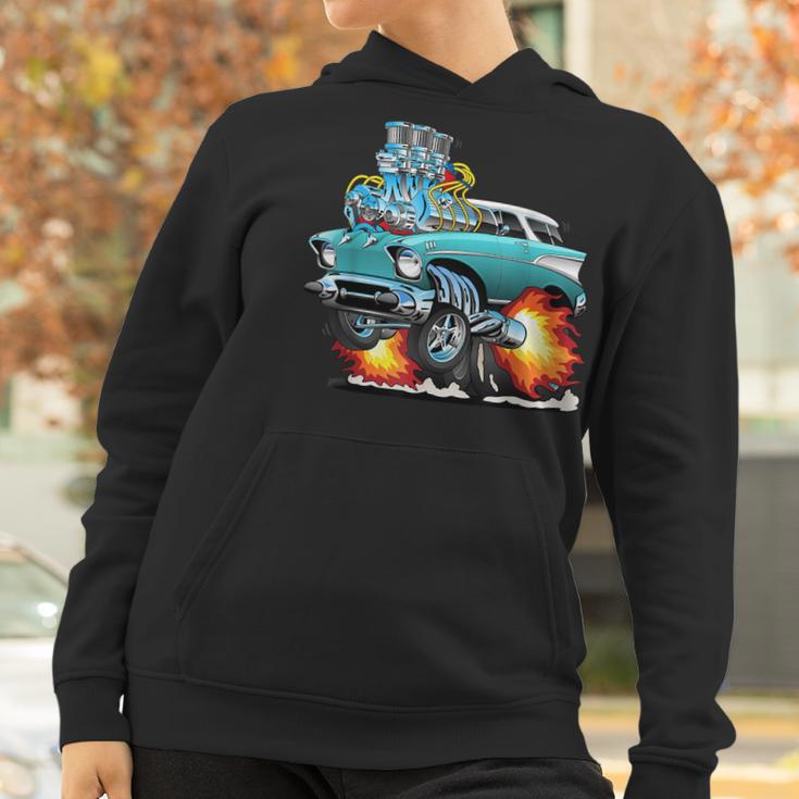 Funny Fifties Style Muscle Car Hot Rod Station Wagon Cartoon Women Hoodie Gifts for Women