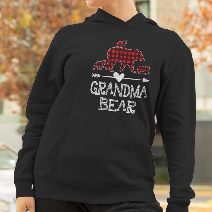 Grandma Bear Three Cubs Red Plaid Grandma Christmas Pajama Women Hoodie Gifts for Women