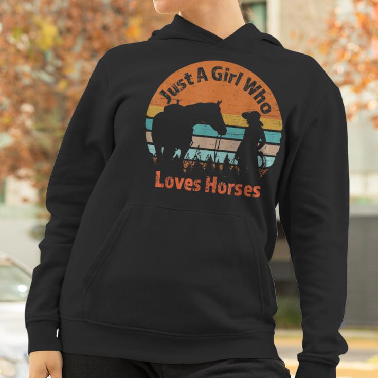 Just A Girl Who Loves Her Horse Retro Sunset Silhouette Gift Women Hoodie Gifts for Women