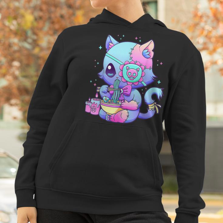 Kawaii Creepy Cat Eating Ramen Noodles Pastel Goth Aesthetic Men Women T-Shirt Graphic Print Casual Unisex Tee Women Hoodie Gifts for Women