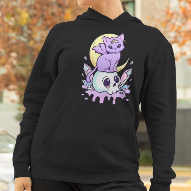 Womens Kawaii Pastel Goth Cute Creepy Witchy Cat And Skull V-Neck Women Hoodie Gifts for Women