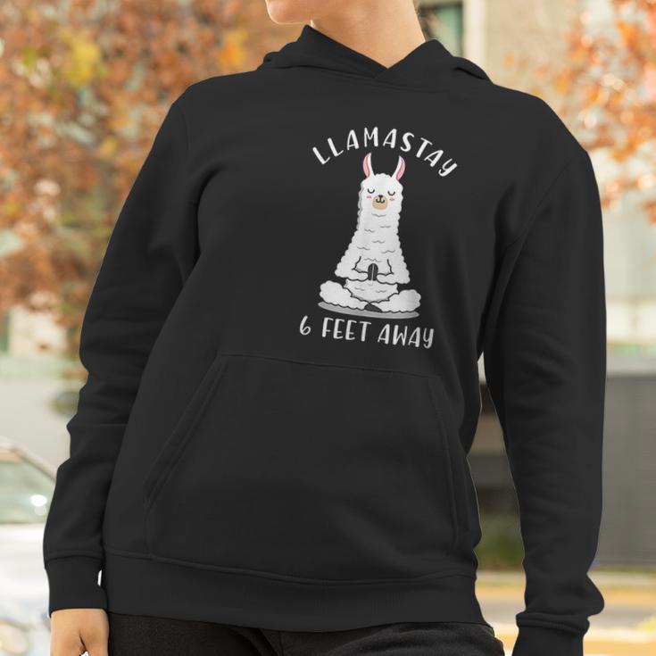 Llamastay 6 Feet Away Funny Social Distancing Llama Yoga Women Hoodie Gifts for Women