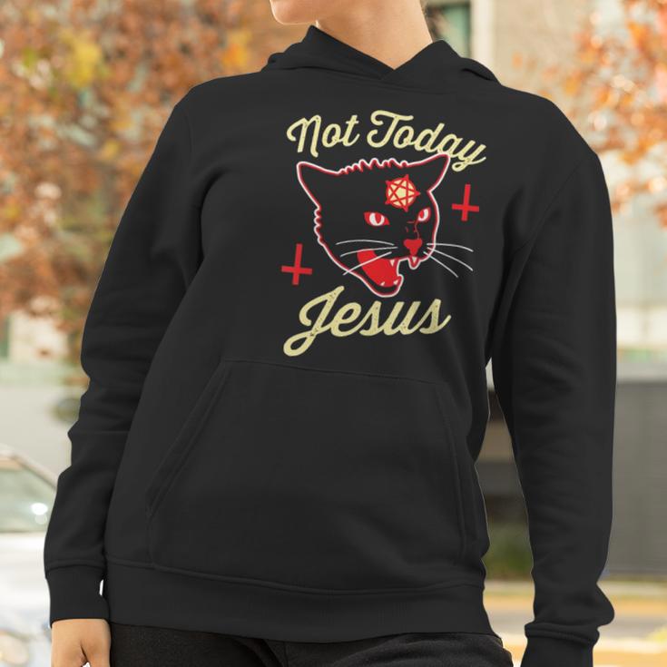 Womens Not Today Jesus Hail Satan Satanic Cat Death Metal Halloween V-Neck Women Hoodie Gifts for Women