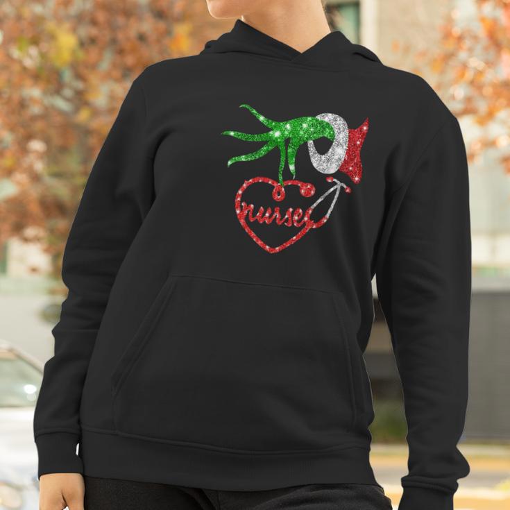 Nurse Grinch Hand Holding Stethoscope Christmas Women Hoodie Gifts for Women