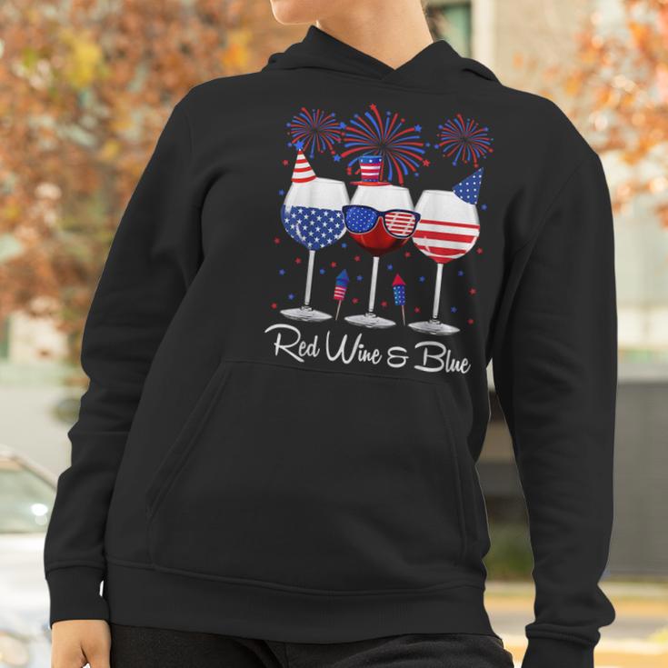 Red Wine & Blue 4Th Of July Wine Red White Blue Wine Glasses V9 Women Hoodie Gifts for Women