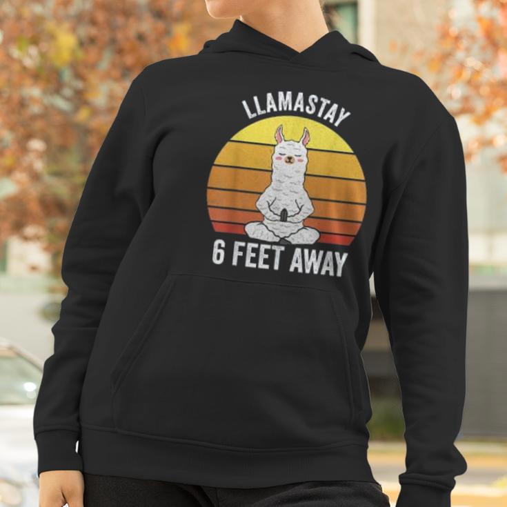 Retro Llamastay 6 Feet Away Llama Social Distancing Women Hoodie Gifts for Women