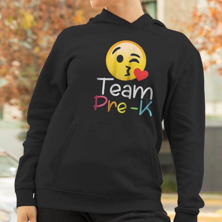 Team Prek Teacher Emoji Hearts Love Back To School Women Hoodie Gifts for Women