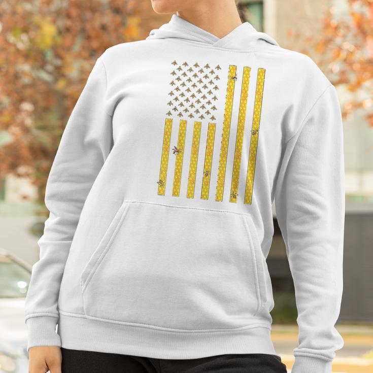 American Flag Honeycomb Honey Bee Women Hoodie Gifts for Women