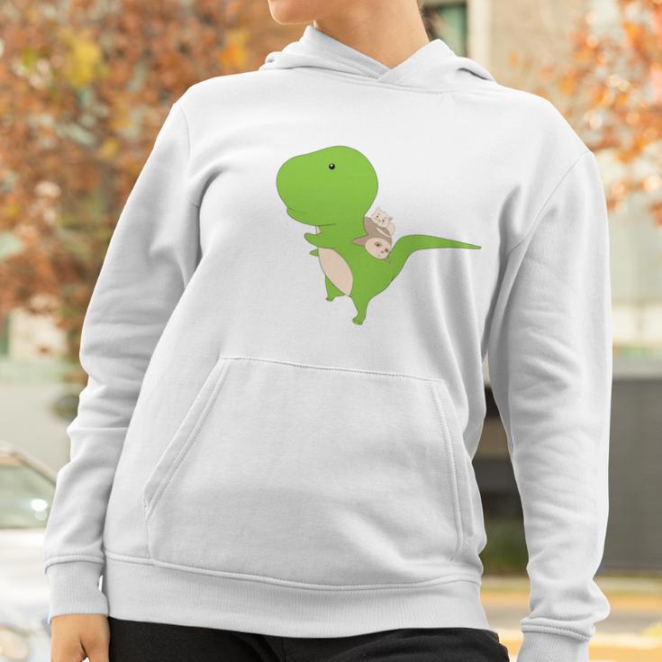 Dinosaur Piggy Backing Sloth Kitty Cat Funny Trex Women Hoodie Gifts for Women