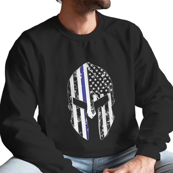 Blue Line American Flag Spartan Head Men Sweatshirt