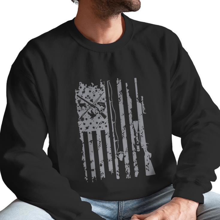 Cool Fishing Rod Hunting Rifle American Flag Gift Men Sweatshirt