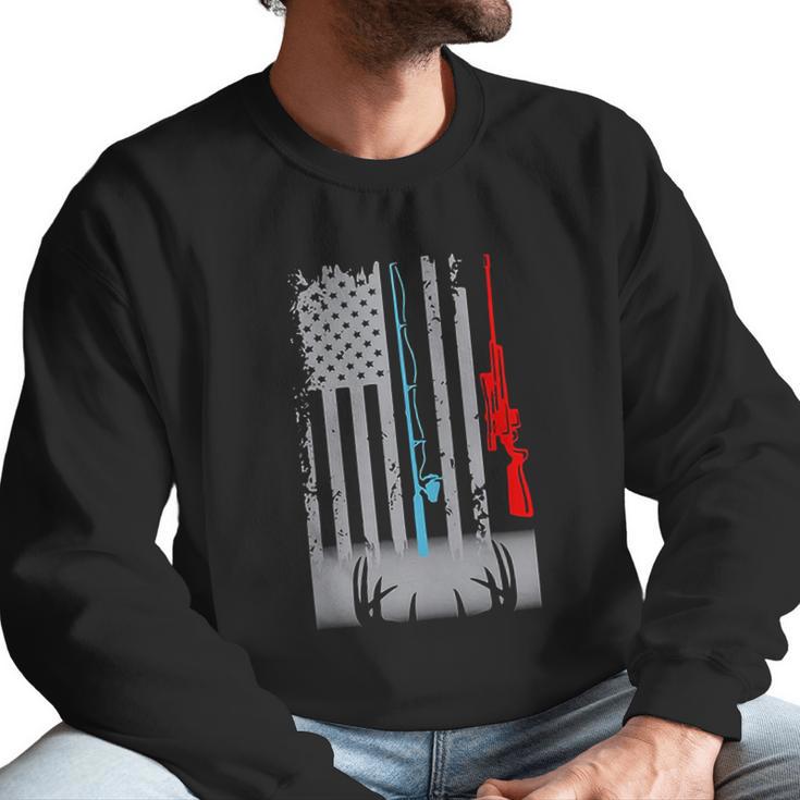 Fishing Rod Hunting Rifle America Flag Shirt Men Sweatshirt