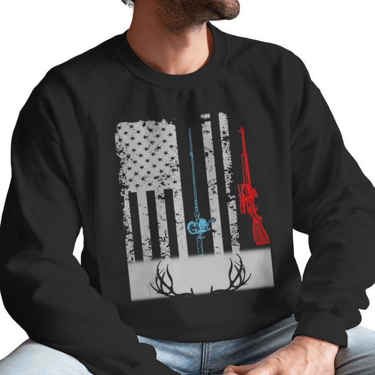 Fishing Rod Hunting Rifle American Flag T-Shirt Men Sweatshirt