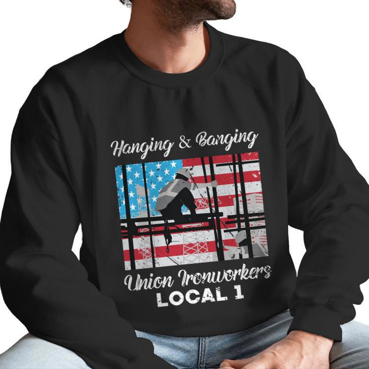 Hanging And Banging Union Ironworkers Us Flag Labor Day Gift Graphic Design Printed Casual Daily Basic Men Sweatshirt