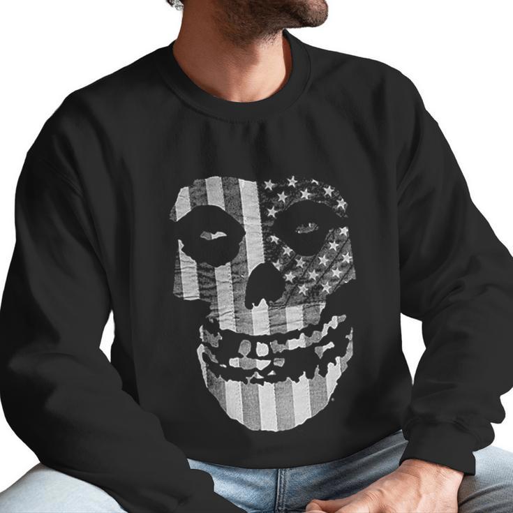 Popfunk Misfits Officially Licensed Gray American Flag Skull Men Sweatshirt