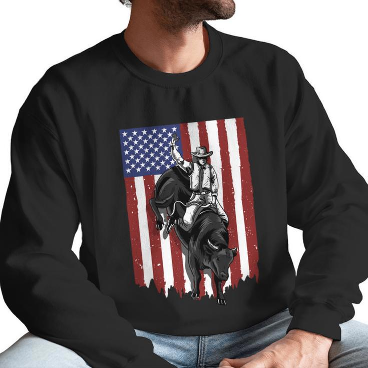 Rodeo Bull Rider Patriotic American Usa Flag For Cowboys Cute Gift Men Sweatshirt