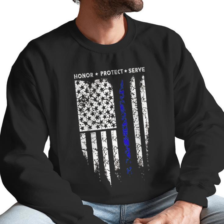 Sr Thin Blue Line Usa Protect Police Flag Army American Men Sweatshirt