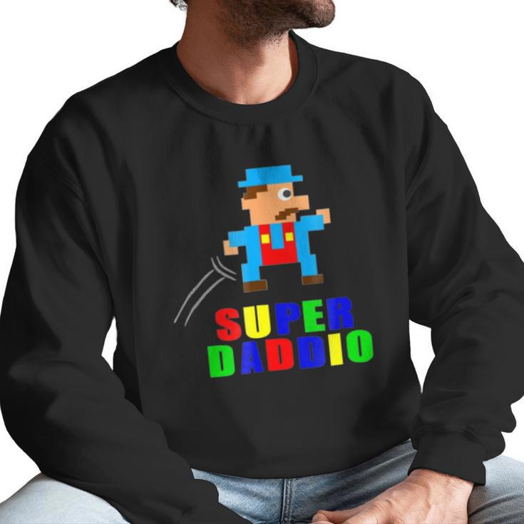 Mens Super Daddio Fathers Day Video Game Action Figure Arcade Tee Men Sweatshirt