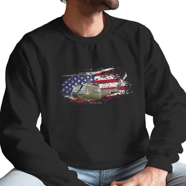 Uh1 Huey Helicopter American Flag Usa Pilot Vietnam Veteran Graphic Design Printed Casual Daily Basic Men Sweatshirt