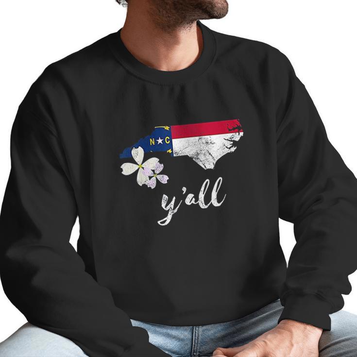 Vintage State Of North Carolina Yall Flag Dogwood Men Sweatshirt