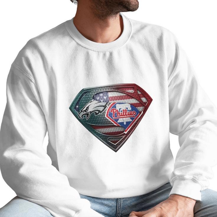 Official Philadelphia Eagles And Philadelphia Phillies Superman American Flag Layer Simpson Shirt Men Sweatshirt