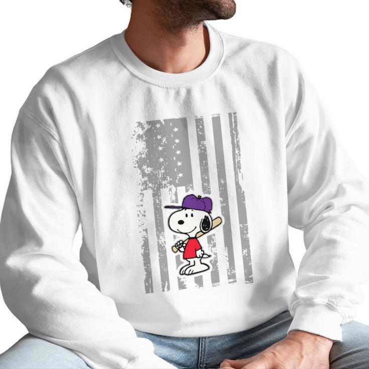 Snoopy Playing Baseball Snoopy Usa Flag T-Shirt Men Sweatshirt