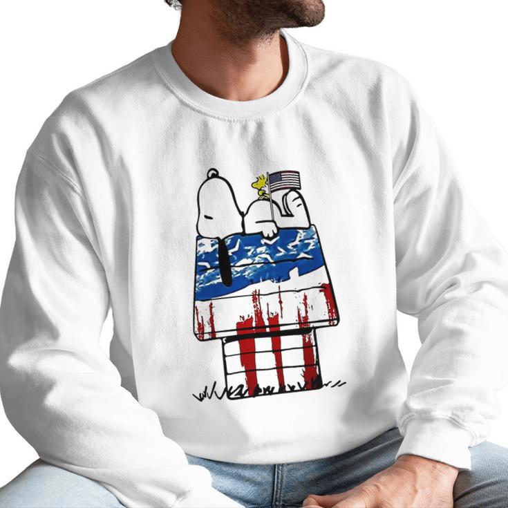 Snoopy Woodstock House American Flag 4Th Of July Independence Day Shirt Men Sweatshirt