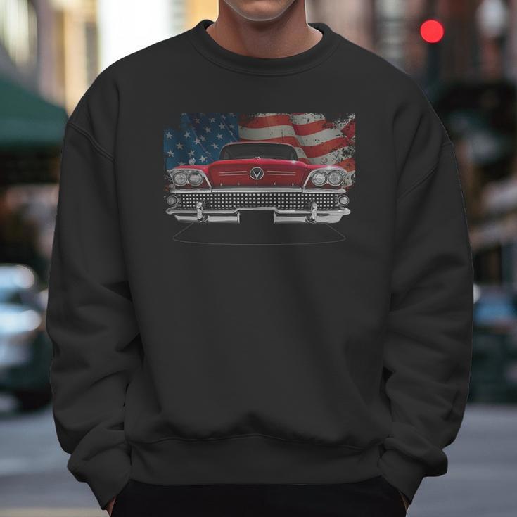 1958 Buick Front Red Us Flag Men Sweatshirt