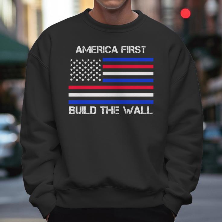 America First Build The Wall Flag Men Sweatshirt